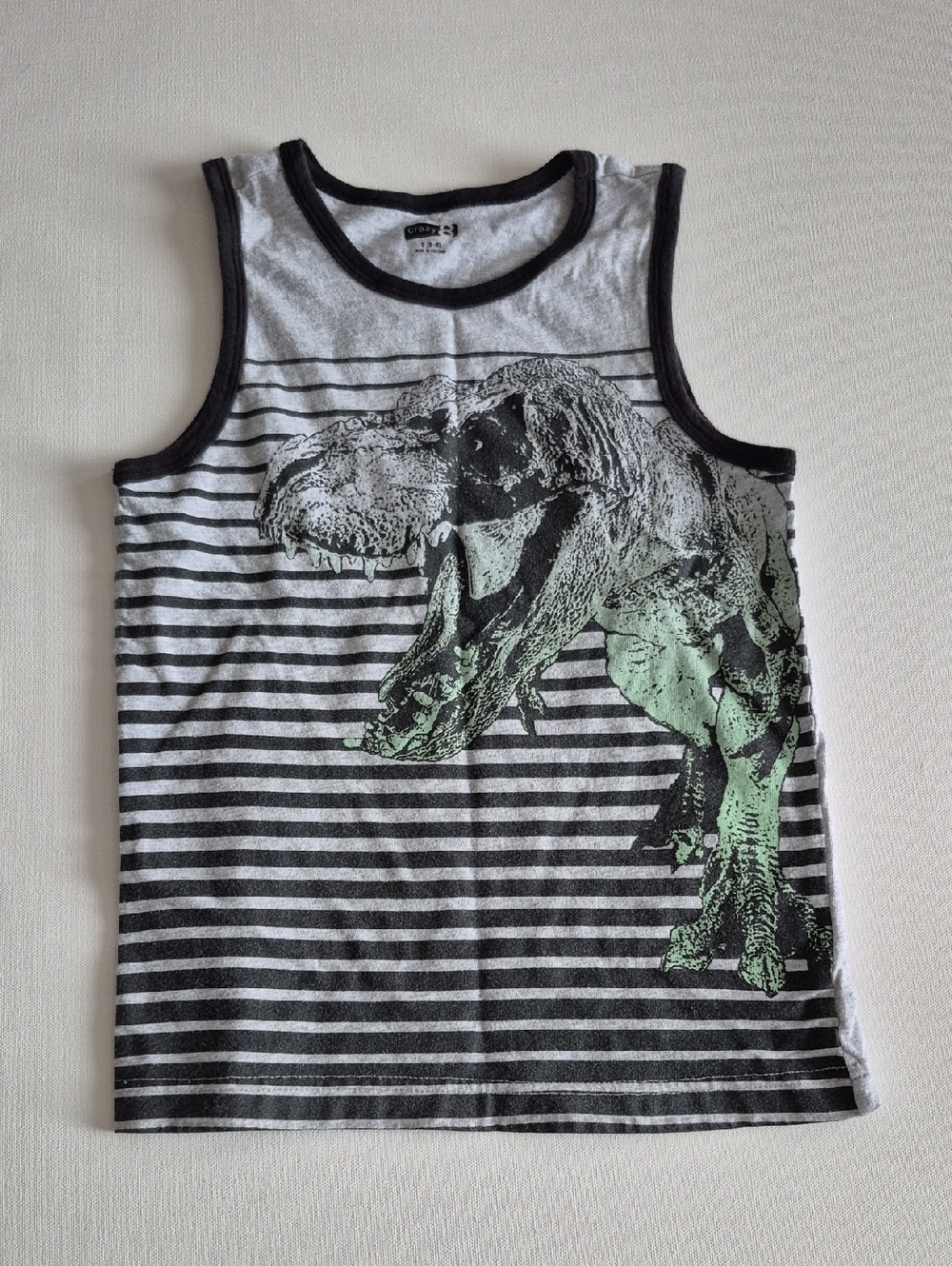 Crazy 8 Gray & Green T‑Rex Stripe Tank top